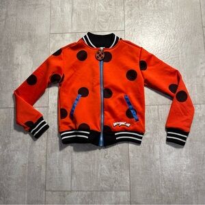 Miraculous Ladybug Red Polka Dot zip up Jacket with Blue Trim kids Sz S